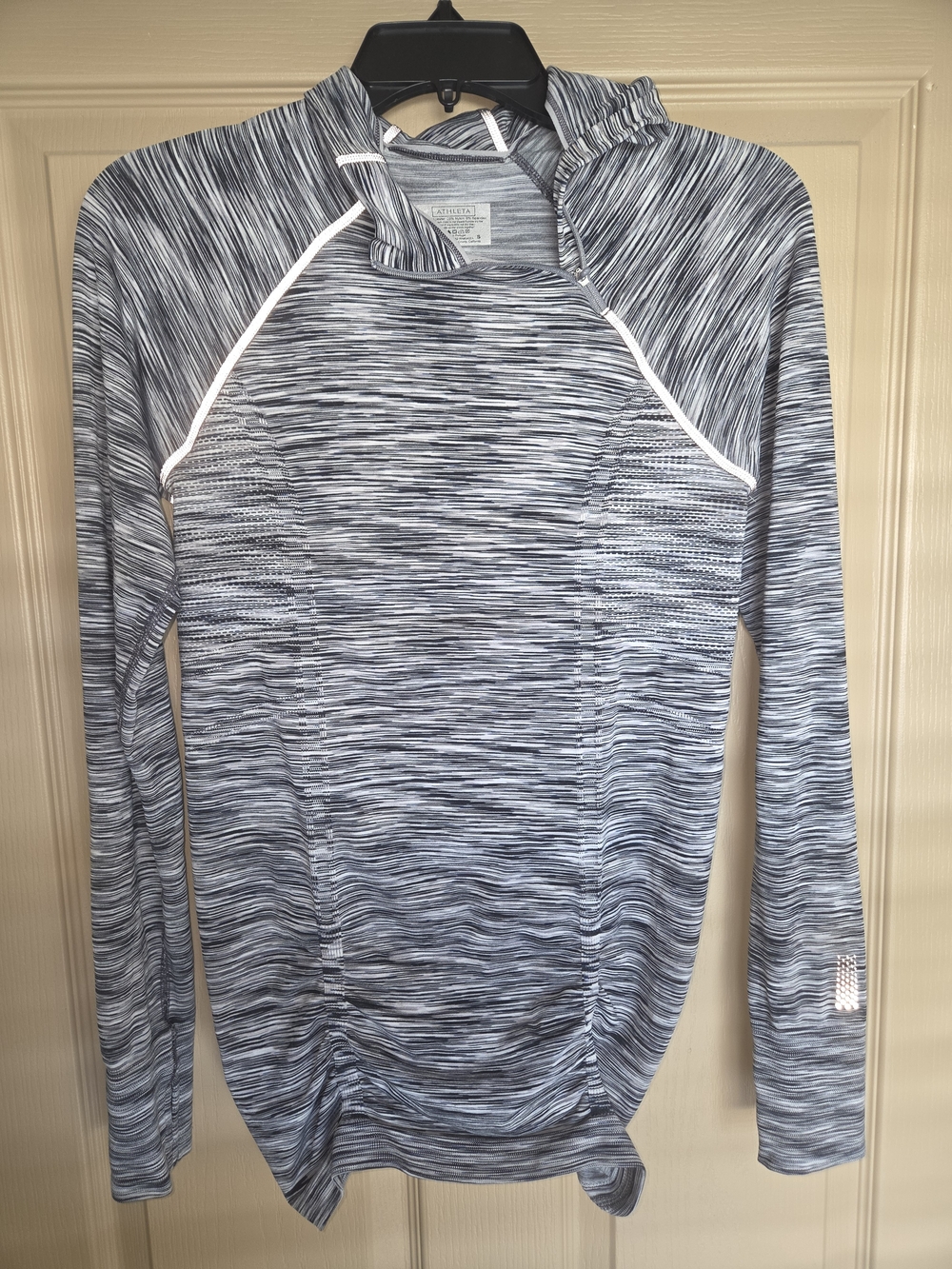 Athleta Heathered Navy & White Hooded Long-Sleeve Top